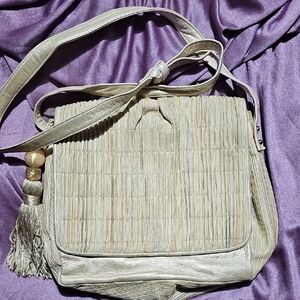 Sharif Gold Textured Shoulder Bag with Tassel